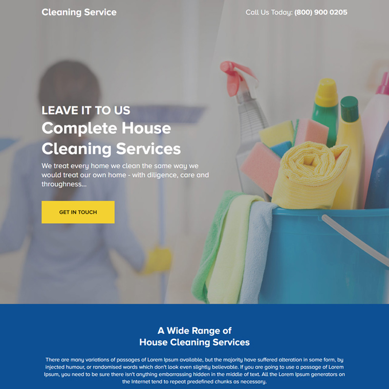house cleaning service lead capture responsive landing page Cleaning Services example