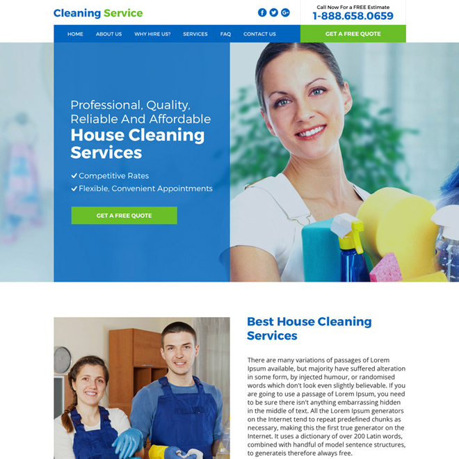 house cleaning service responsive website design