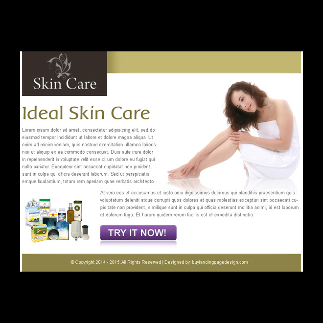 ideal skin care call to action ppv landing page design template Skin Care example