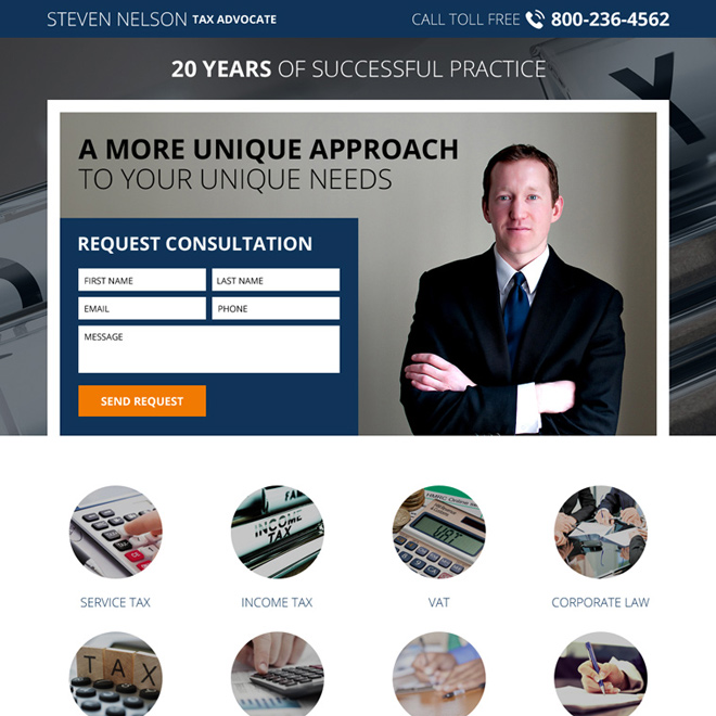 income tax lawyer responsive lead generating landing page Attorney and Law example