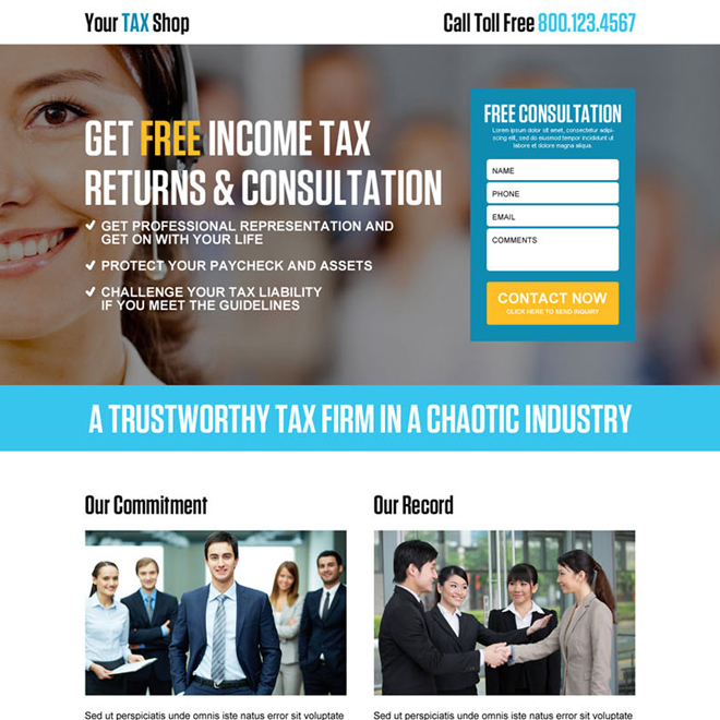 responsive tax consultation lead gen landing page Tax example