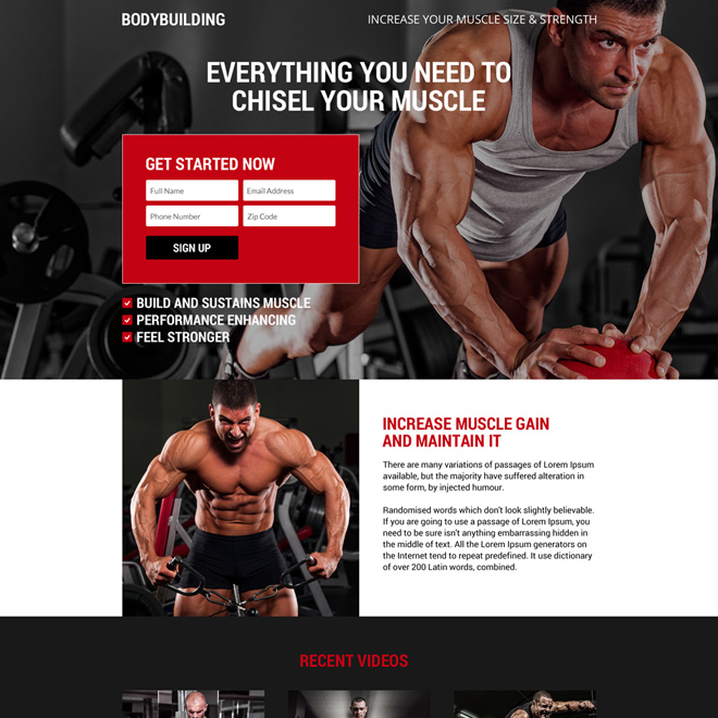 responsive and appealing bodybuilding sign up capturing landing page Bodybuilding example