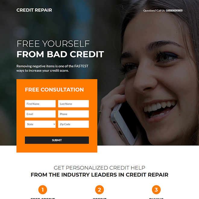 bad credit repair lead capture responsive landing page design Credit Repair example