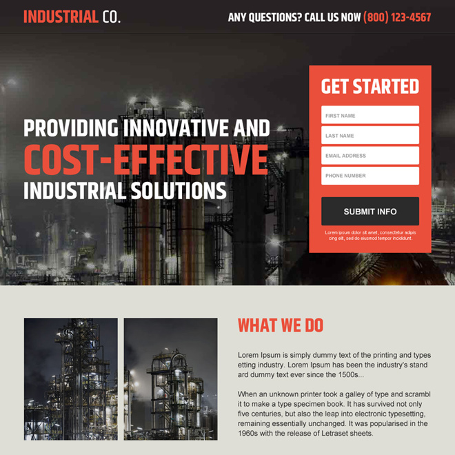 industrial company professional responsive landing page Industrial example