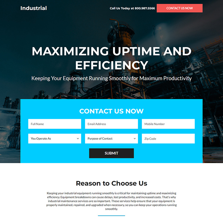 industrial maintenance service responsive landing page Industrial example