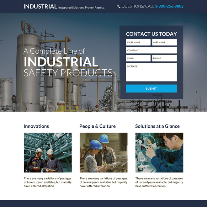 industrial safety products responsive landing page design Industrial example