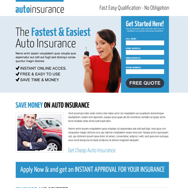 ... auto insurance responsive lead capture landing page design Auto