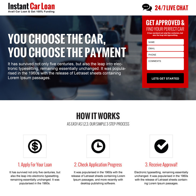 instant car loan approved lead gen responsive landing page Auto Financing example