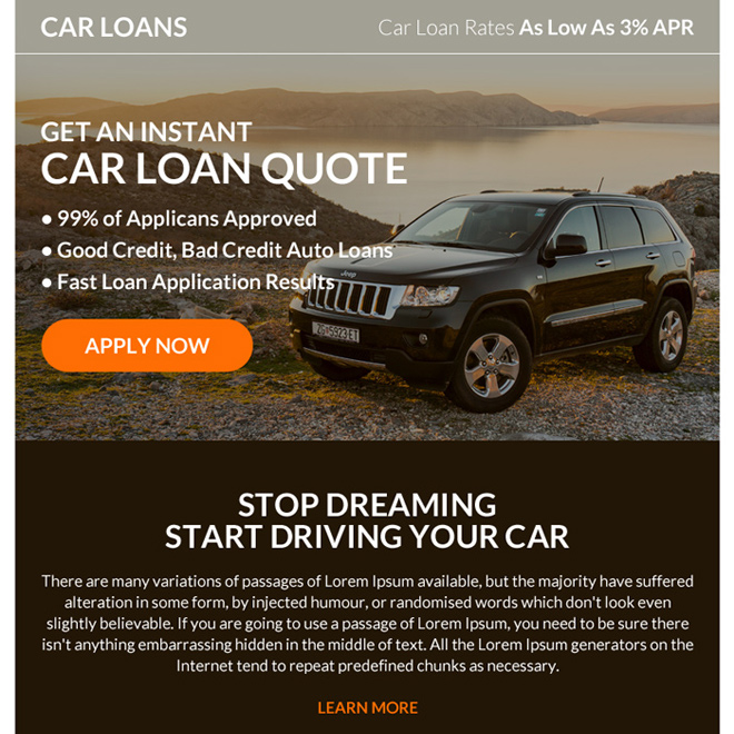 instant car loan online application ppv landing page