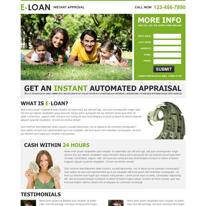 e-loan instant approval lead capture landing page design template