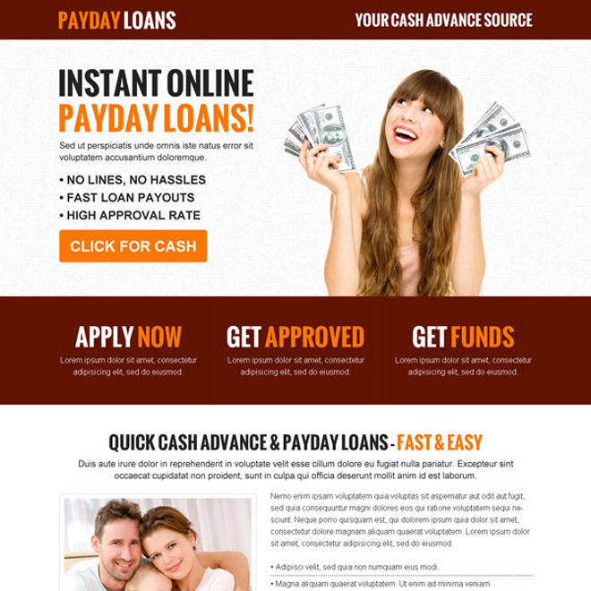 instant online payday cash loans call to action responsive landing page templates Payday Loan example