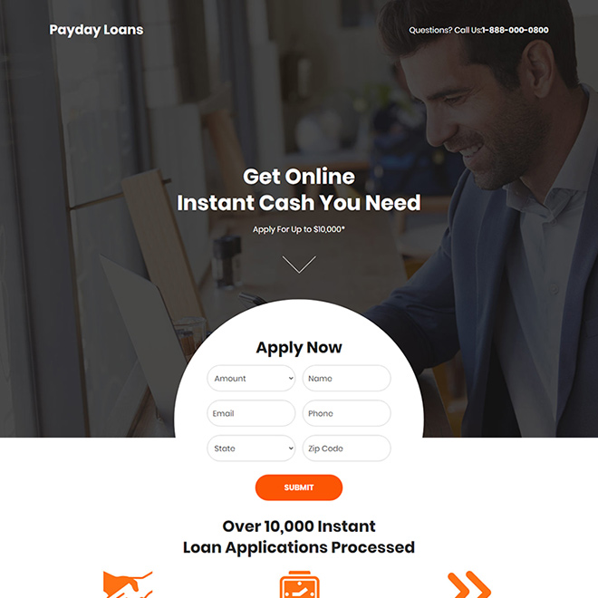 instant payday cash loan online responsive landing page Payday Loan example