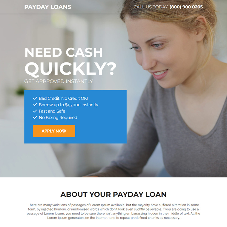 quick payday cash loan responsive landing page Payday Loan example