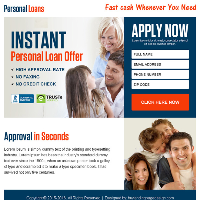 instant personal loan offer ppv landing page design