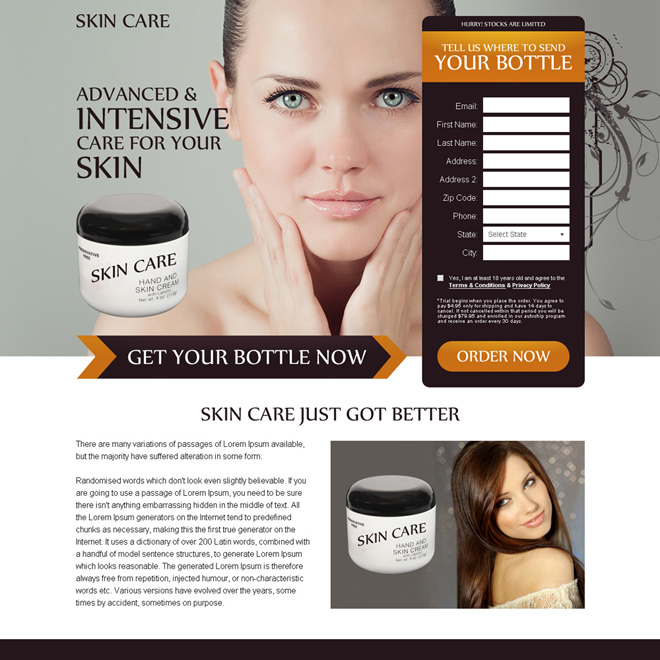 advanced and intensive skin care product selling bank page design