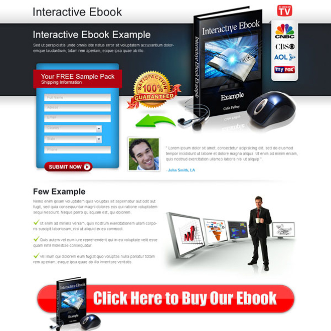 Interactive ebook converting lead capture lander design Ebook example