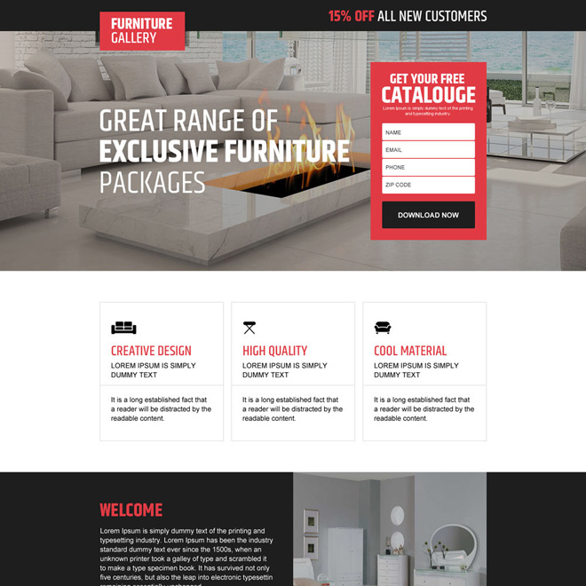 interior and furniture store responsive landing page design