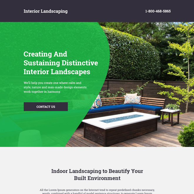 interior landscaping lead generating landing page