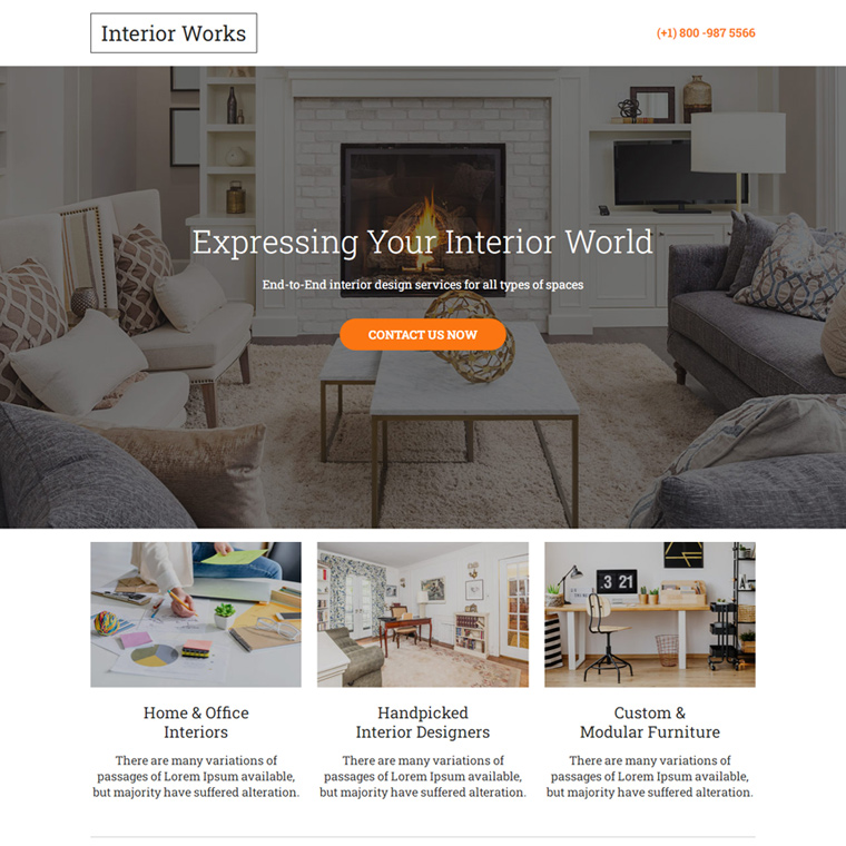 interior works free consultation lead capture responsive landing page