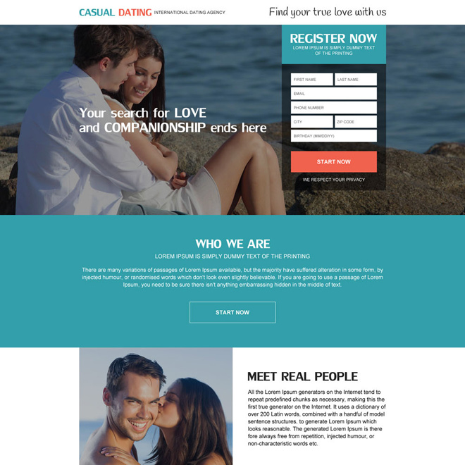 international dating agency responsive landing page design
