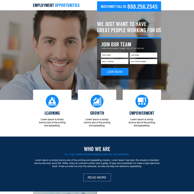 responsive employment opportunities landing page design Employment Opportunity example