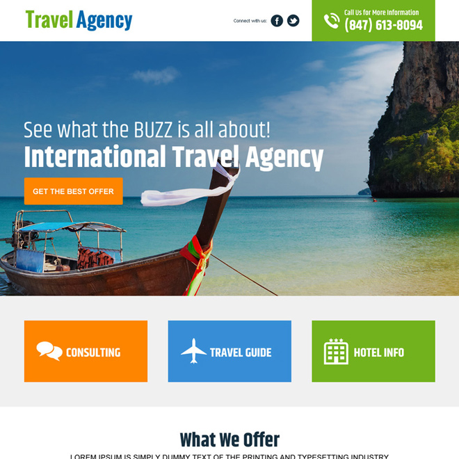 international travel agency landing page design