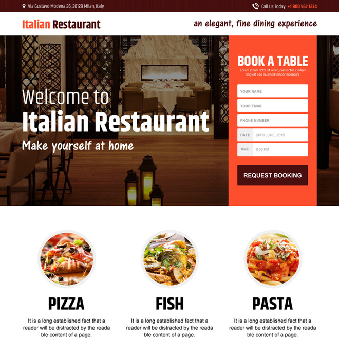 italian restaurant lead capture converting landing page design