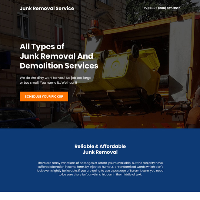 junk removal and demolition service landing page design