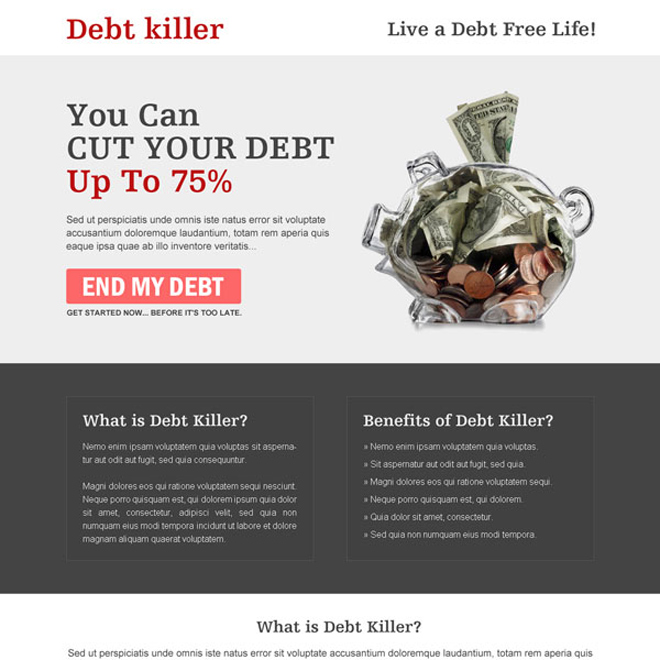 debt business service responsive landing page design templates Debt example