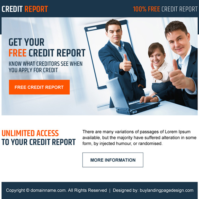 professional free credit report lead generating ppv landing page Credit Report example