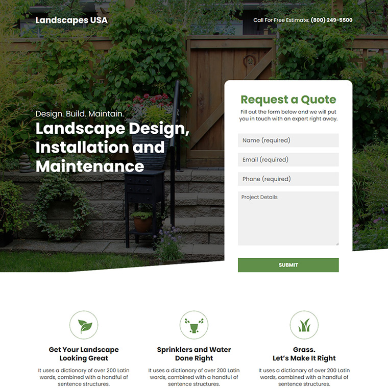 landscape design and installation service responsive landing page