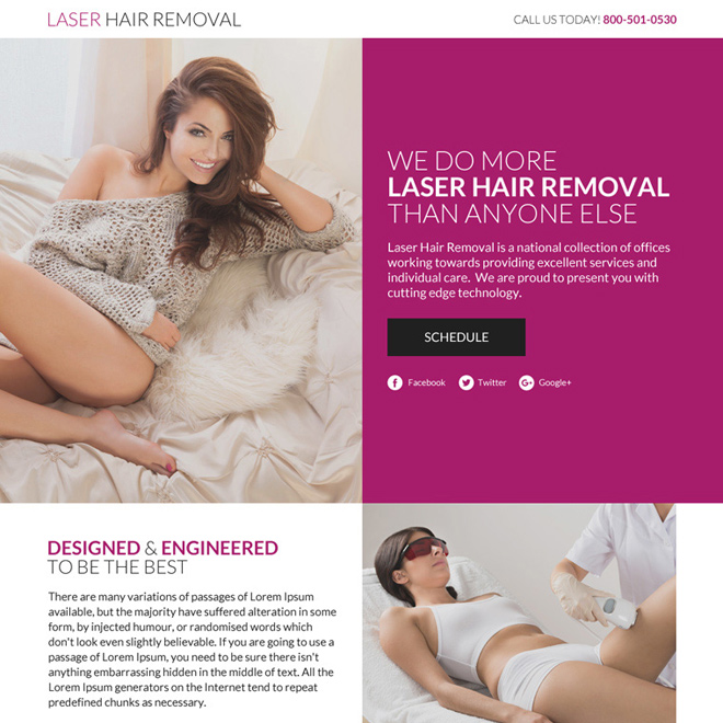 laser hair removal lead funnel responsive landing page Hair Removal example