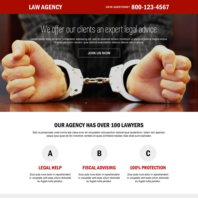 law agency call to action responsive landing page design Attorney and Law example