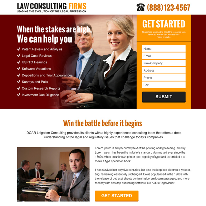 law consulting firms for legal help responsive landing page Attorney and Law example