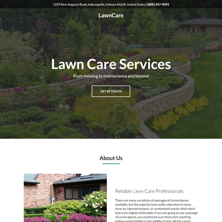 minimal lawn care service lead generating landing page