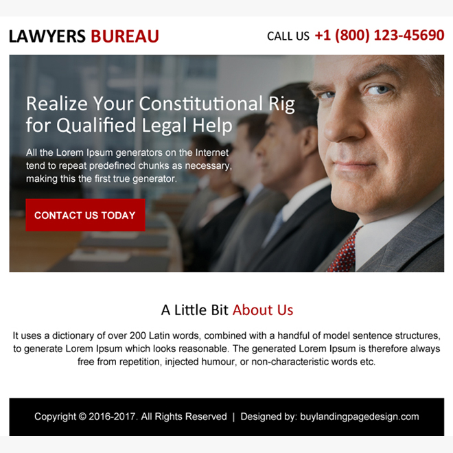 lawyers bureau ppv landing page design Attorney and Law example