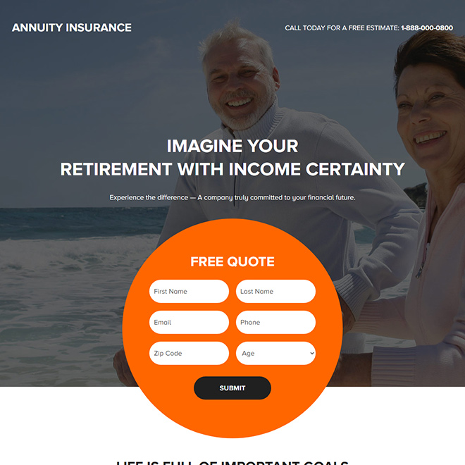 annuity insurance lead capture responsive landing page Retirement Planning example