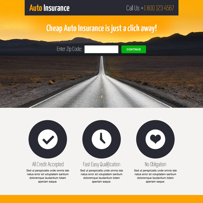 professional auto insurance lead capture by zip code responsive landing page Auto Insurance example