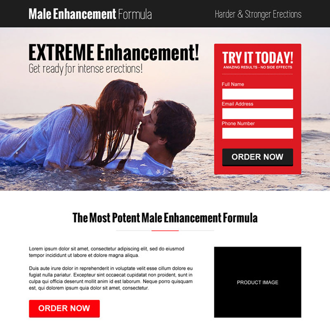 modern and converting lead capture responsive landing page design for male enhancement Male Enhancement example