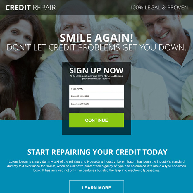 legal and proven credit repair responsive landing page design