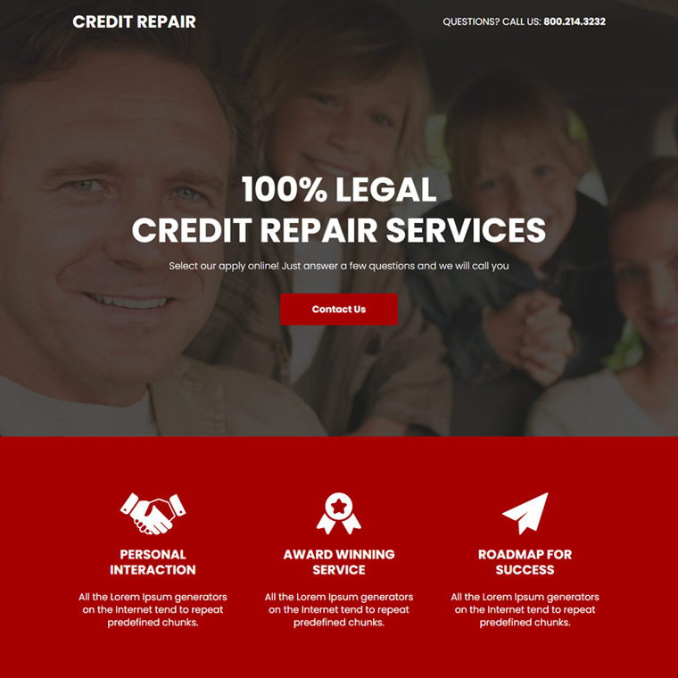 credit repair solutions lead capture landing page Credit Repair example