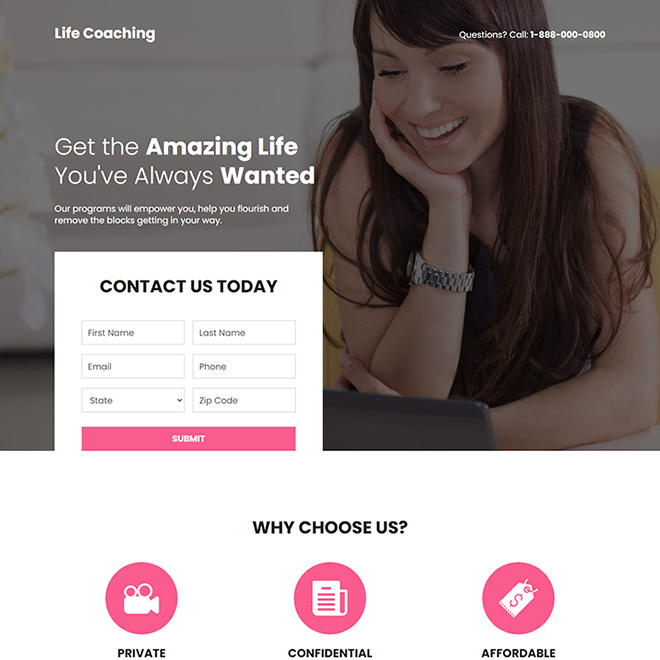 life coaching service lead capture landing page