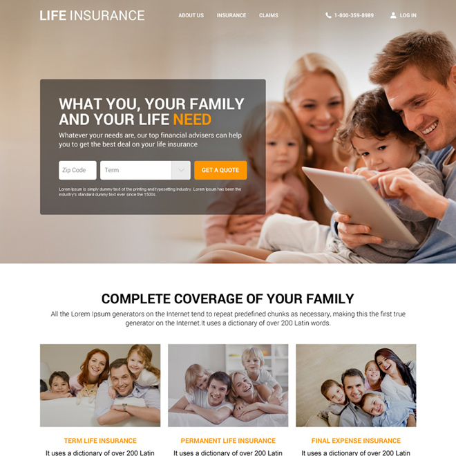 responsive life insurance agency website design template Life Insurance example