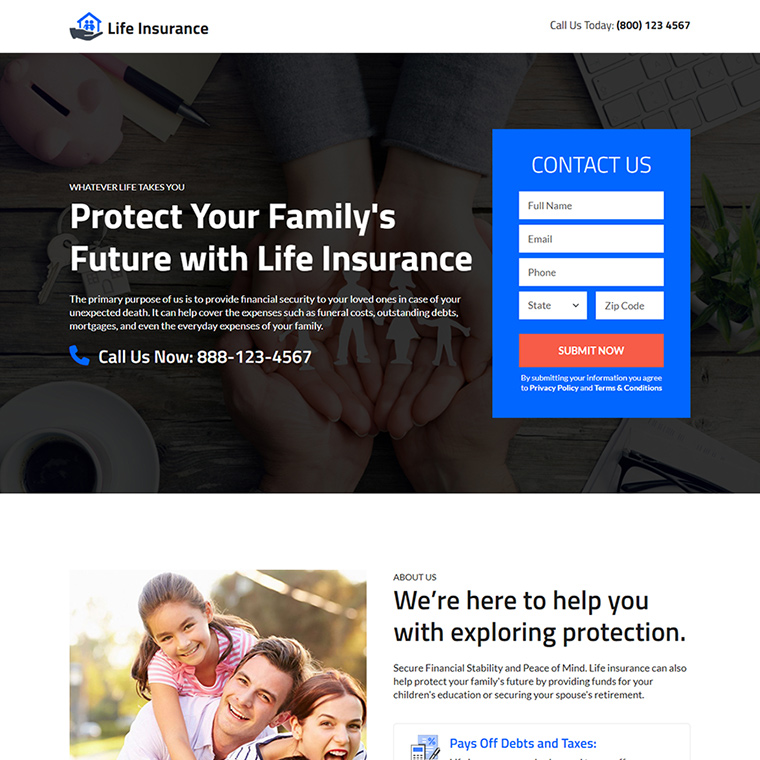 life insurance solutions lead generating landing page Life Insurance example