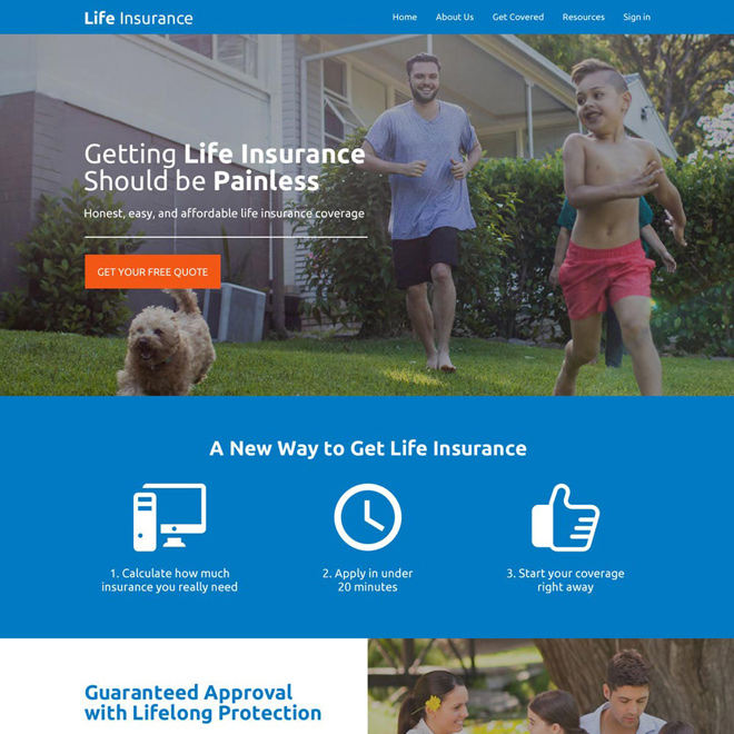 responsive life insurance company free quote lead capturing website design