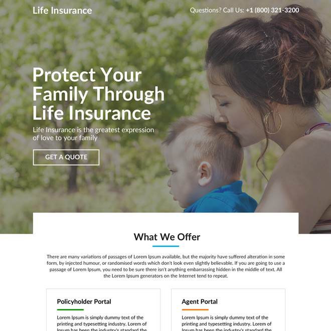 minimal life insurance responsive landing page design Life Insurance example