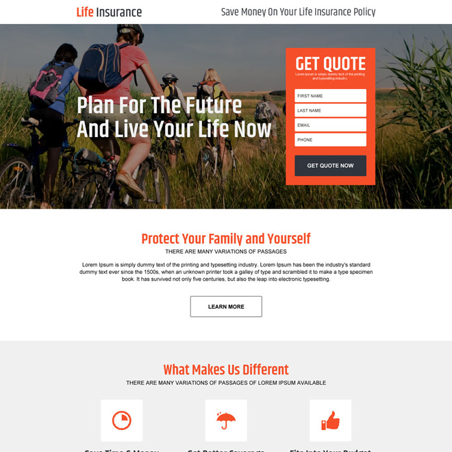 life insurance policy for family responsive landing page design Life Insurance example