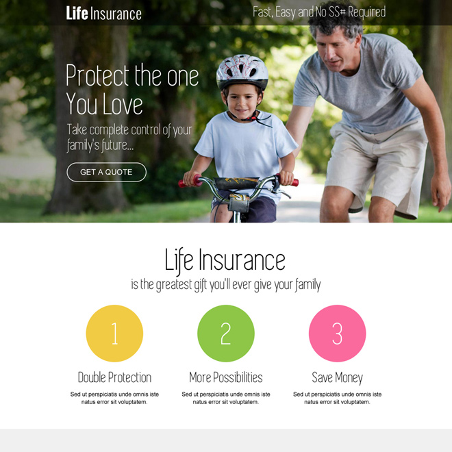 responsive life insurance free quote lead capturing landing page