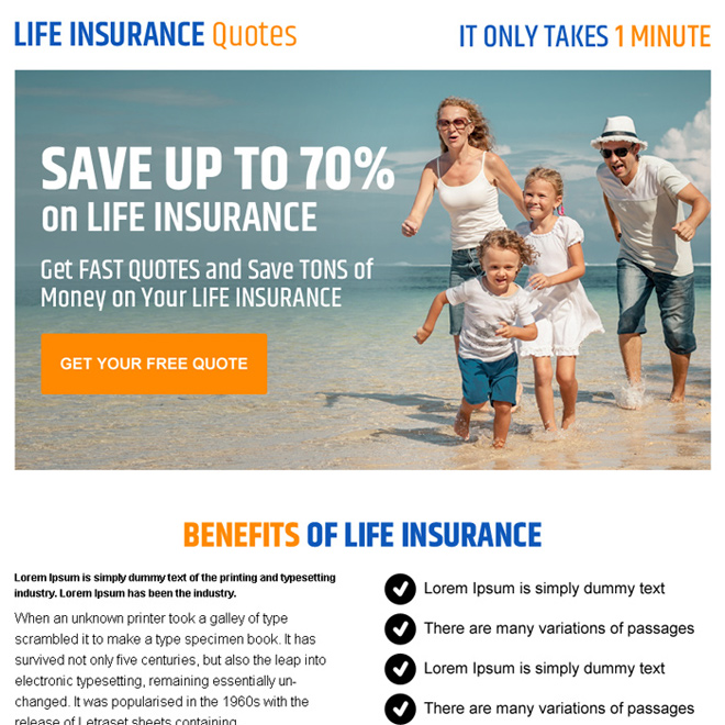 life insurance quote converting call to action ppv landing page design Life Insurance example