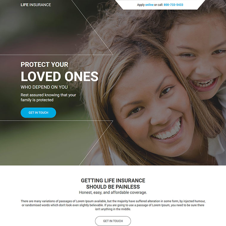 life insurance service responsive landing page Life Insurance example